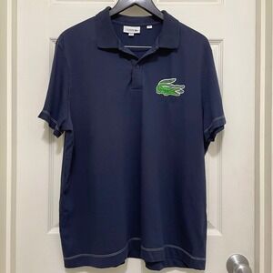 Lacoste Regular Fit Polo Shirt RARE Big Double Croc Logo Navy Blue US XL Preppy